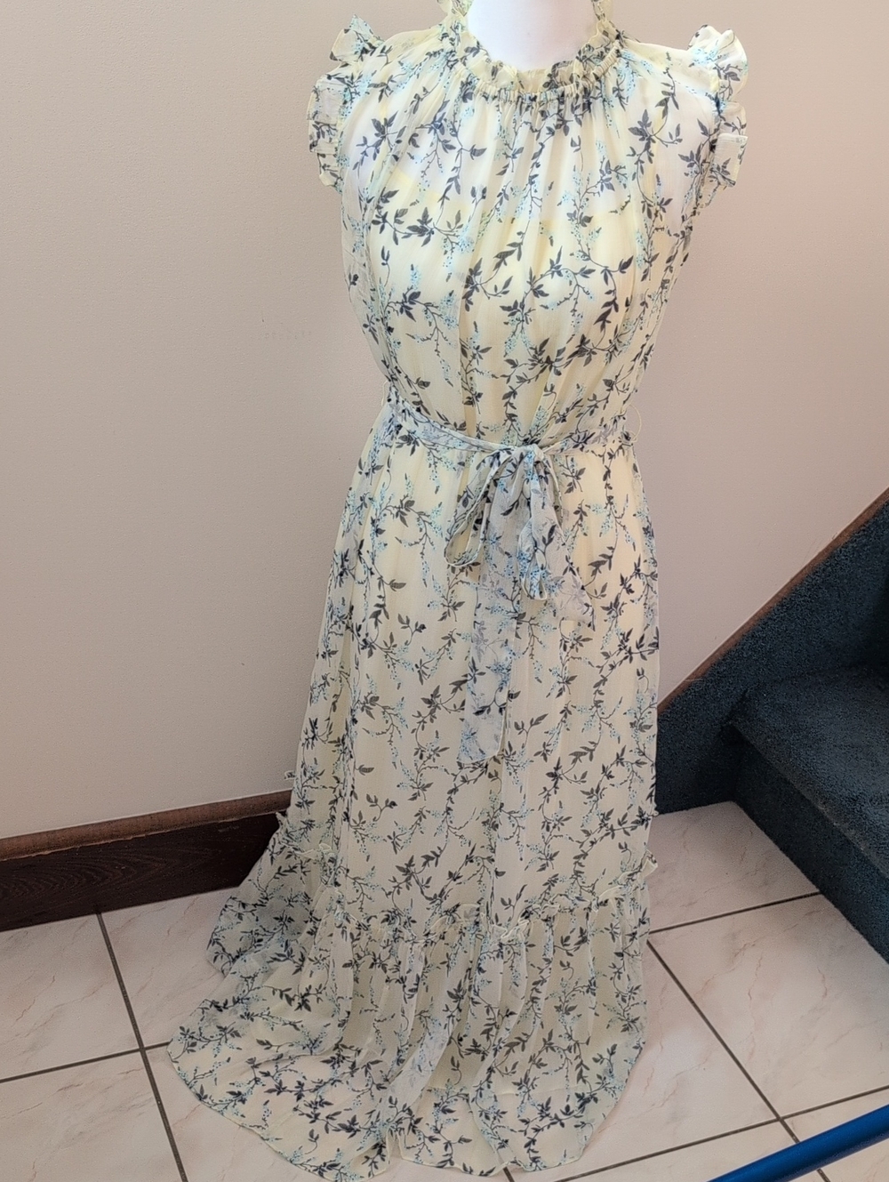 CeCe Pale Yellow Floral Maxi Dress